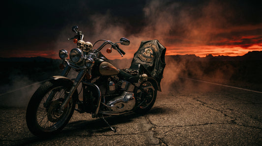 Customized Harley Davidson motorcycle at sunset - DEATH CORPS outlaw culture blog