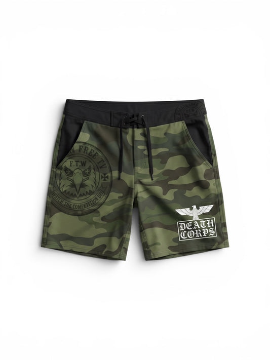 Death Corps Hybrid Rollin Free TV 4 way stretch shorts